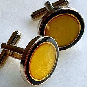 YELLOW With BLACK Band ENAMEL Cufflinks 3/4 in round pristine condition